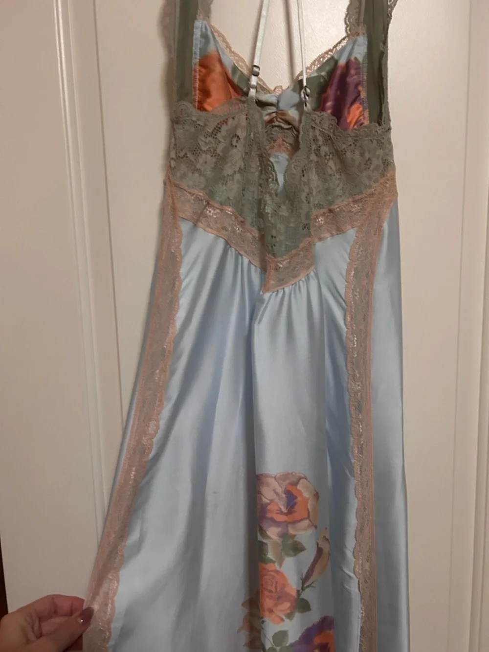 🌸🌺🌼Free People Intimately Light Blue Floral Lace Trim Long Slip Dress🌼🌺🌸 - Picture 11 of 14